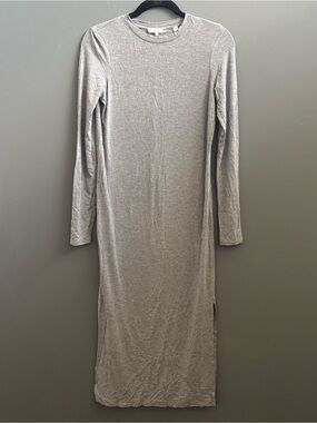 Vince Light Gray Long Sleeve Crewneck Maxi T-Shirt Dress